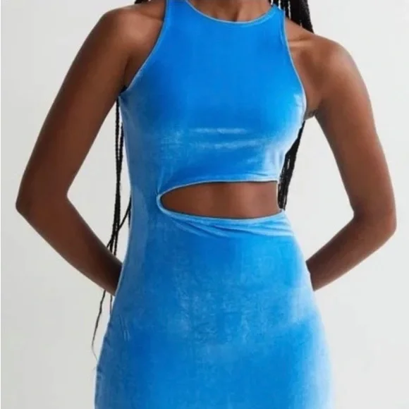 H&M | Dresses | Hm Blue Velour Bodycon Short Cutout Dress | Poshmark